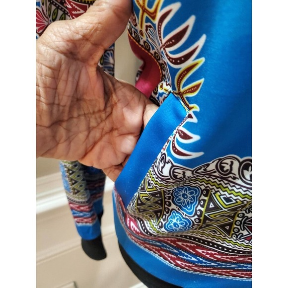 African Print Multicolor Dashiki Long Sleeve Full Zip Bomber Jacket XL - Picture 5 of 14